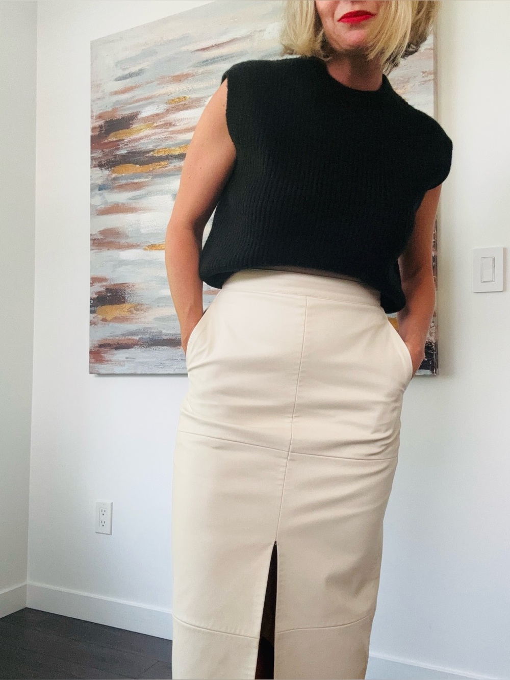 H&M EDITION Vegan Leather Maxi Skirt Cream Ivory Size 8